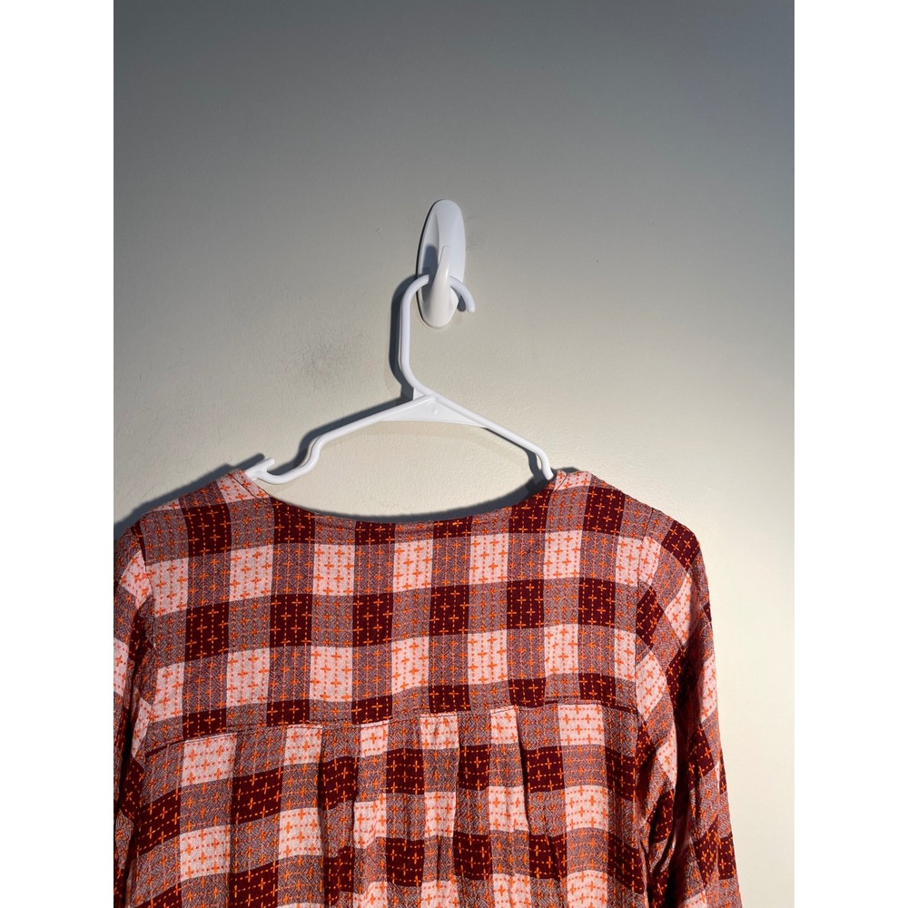 Anthropologie Red & Pink Plaid Peplum Blouse - Picture 7 of 10